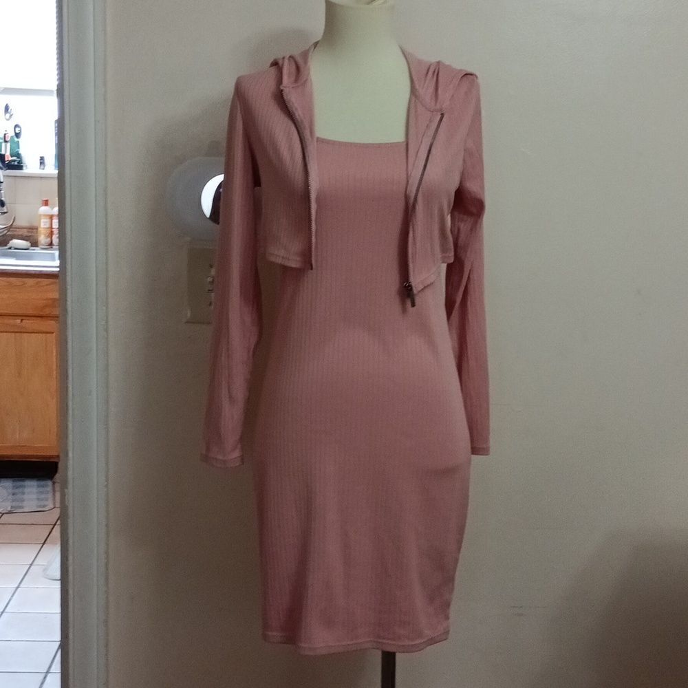 No Boundaries Juniors Pink 2 Piece Crop Jacket and Dress Set sz M 7-9